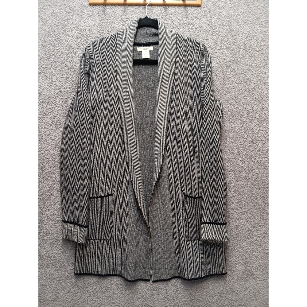 Christian‎ Siriano Herringbone Open Front Cardigan Blazer Women's M Black/White